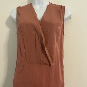 THEORY Womens Taneah Top 100% Silk Size Small Sleeveless Silk V-Neck Blouse